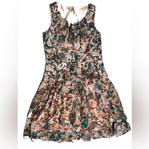 Floral print cocktail dress with pleats